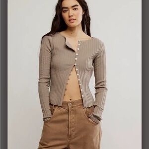 NWOT Free People Taupe Ribbed Knit Top